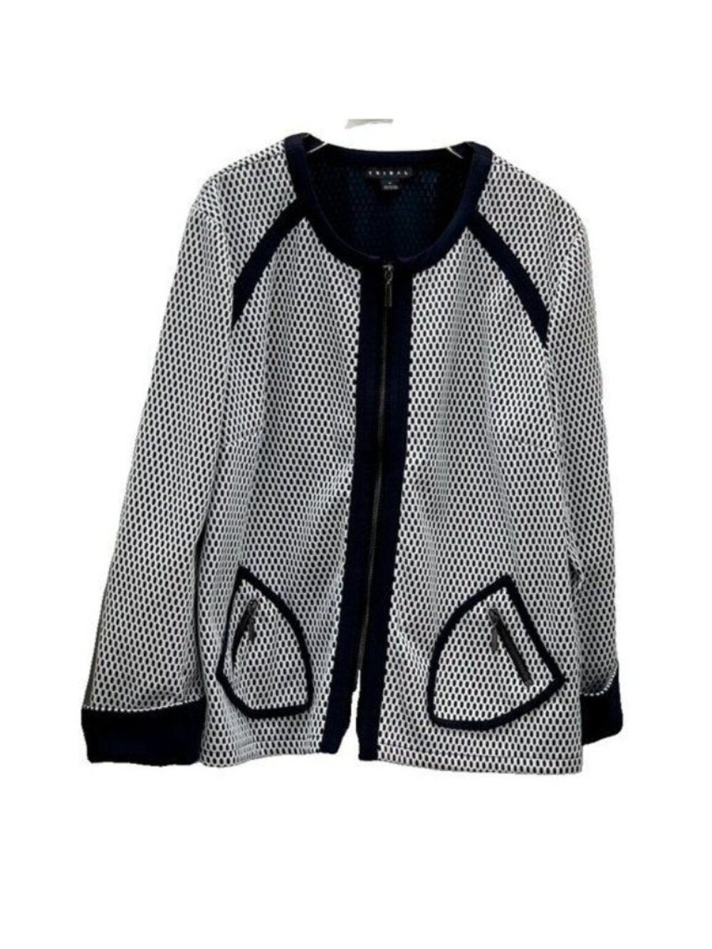 Tribal Womens Black & White Textured Jacket With Zipper Pockets XL